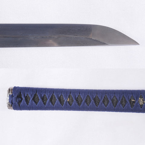 Hand Forged Japanese Ninja Sword Damascus Folded Steel Straight Blade Ninjiato Unokubi-Zukuri-COOLKATANA