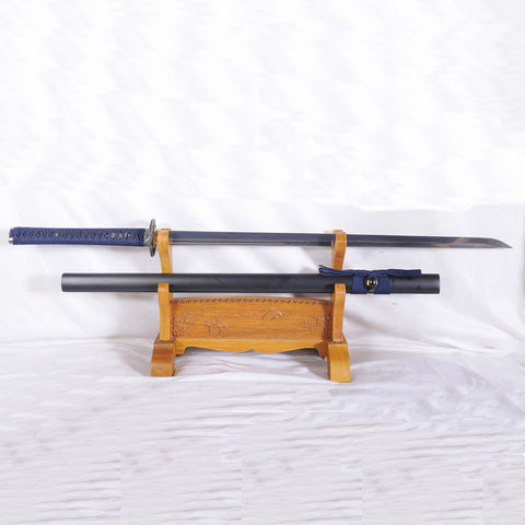 Hand Forged Japanese Ninja Sword Damascus Folded Steel Straight Blade Ninjiato Unokubi-Zukuri-COOLKATANA