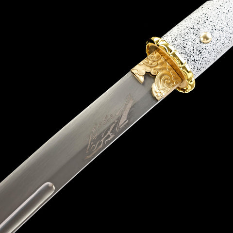 Ghost of Yotei Soul Dawn Golden Katana 1060 Carbon Steel Blade Detail