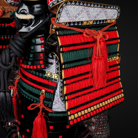 Custom Red & Black Samurai Armor with Armored Hoodie Motorcycle Detailing

