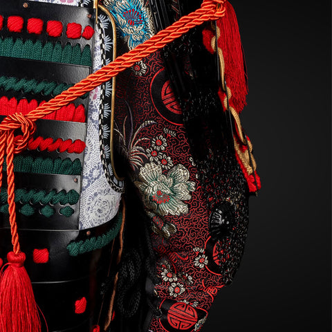 Full Red & Black Samurai Yoroi with Armored Vest Custom Fit for Combat

