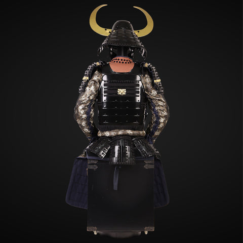 Custom Black Japanese Armor with Golden Antlers for Battle

