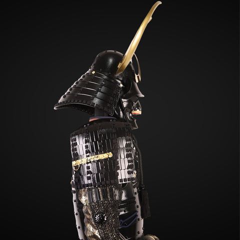 Leather Armor and Black Samurai Yoroi with Golden Bull Antlers

