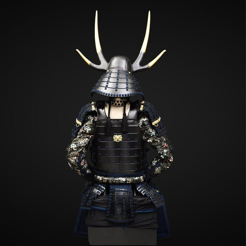 Black samurai armor with majestic antlers helmet, inspired by the legendary Oda Clan warriors.


