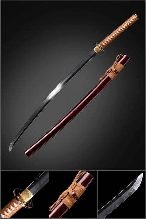 Bloodbane - 1045 Steel Burnt Blade with intricate crimson lacquered scabbard.

