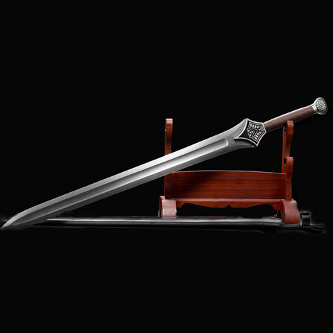 Complete Conan Mother’s Sword set featuring the sword, storage box, sword bag, and spare mekugi pins for collectors.

