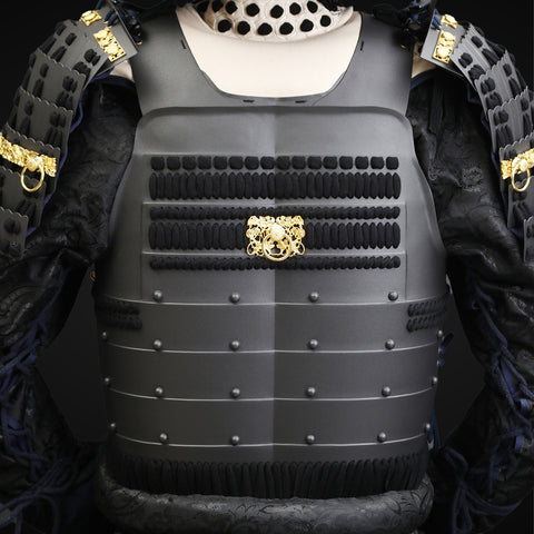 Life-size handmade samurai armor with bull antlers, inspired by Japan’s legendary warriors.

