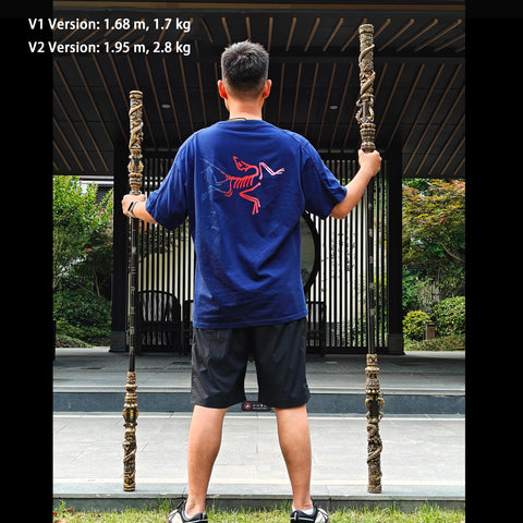 V2 Upgraded Edition engraving with dark iron shaft, recessed carving, and gold-filled lettering