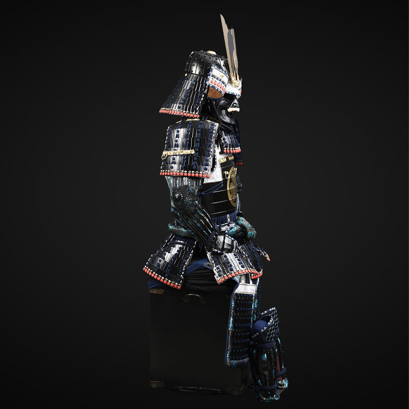 Handmade Tokugawa Clan Black,Blue Samurai Armor with Kuro Kuwagata Kab 