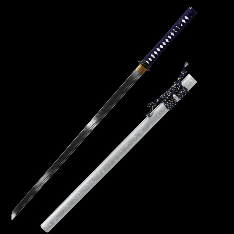 Silver Straight-Blade Samurai Sword 1045 High-Carbon Steel, Sharp Durable 
