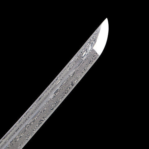 Ghost of Yotei Atsu Gilded Dawn Katana Damascus blade pattern close up QQ-0270U