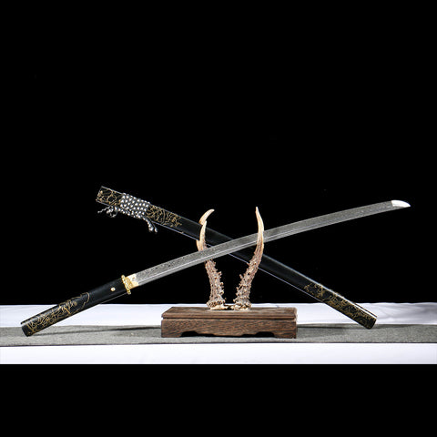 Ghost of Yotei Atsu Gilded Night Damascus Steel Katana full view QQ-0269U QQ-02702U