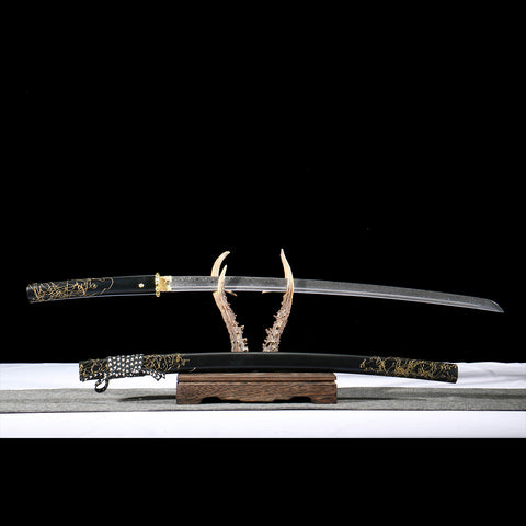 Ghost of Yotei Atsu Gilded Night Damascus Steel Katana blade QQ-0269U