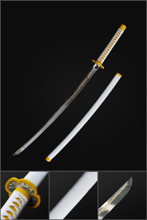 Hand Forged Anime Sword Demon Slayer Zenitsu Agatsuma Nichirin Sword 1095 High Carbon Steel Clay Tempered