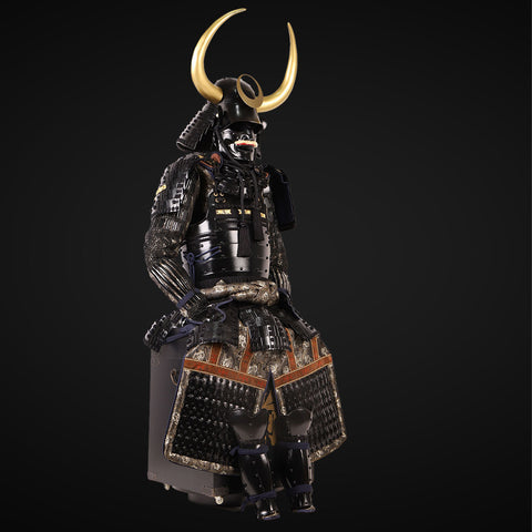 Full-Size Japanese Battle Armor with Golden Antler Detail

