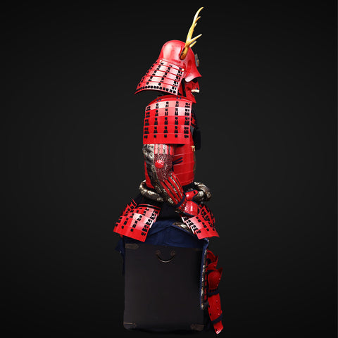 Armored Truck-Inspired Life-Size Red Yukimura Sanada Samurai Armor with Deer Antlers


