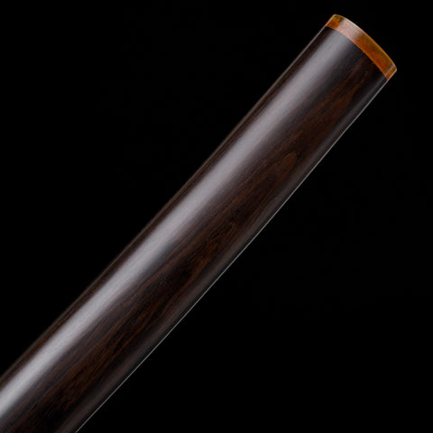 Full view of the Ebony Wood Saya Katana resting in its beautifully crafted ebony wood saya.

