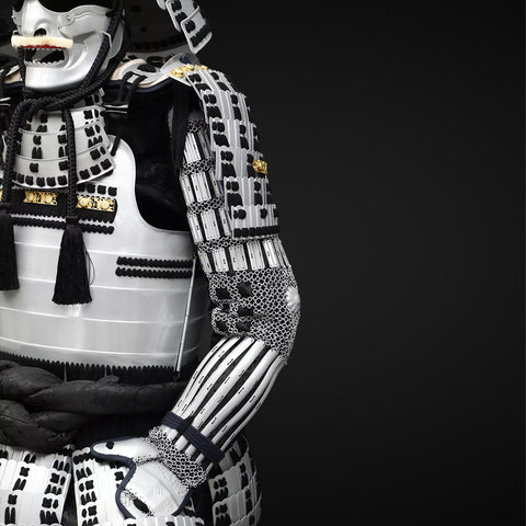 Silver samurai armor set, designed with a sleek aesthetic similar to Hellcat power armor.

