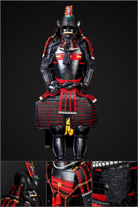 Handmade Black and Red Japanese Samurai Armor Set - Life-Size Yoroi

