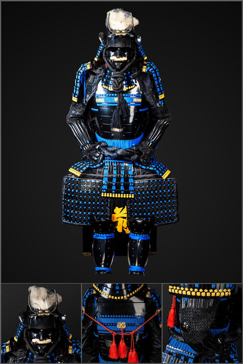 Handmade Life-Size Black & Blue Japanese Samurai Armor – Authentic Yoroi

