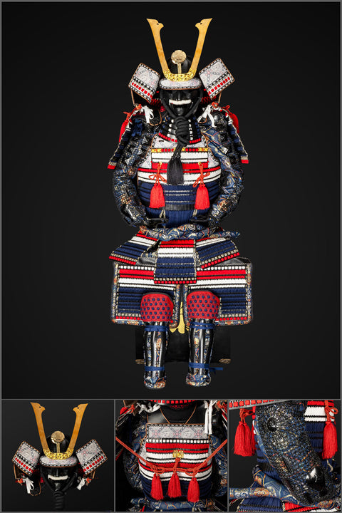 Handmade Life-Size Oda Clan Samurai Armor, featuring a bold black and red Yoroi design, inspired by the legendary warriors of feudal Japan.

