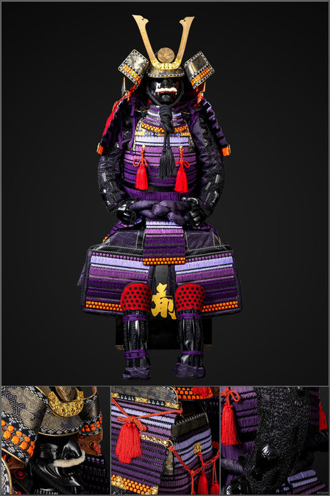 Handmade Oda Clan Kachi Black & Purple Life-Size Yoroi Samurai Armor

