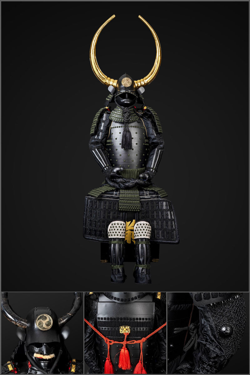 Handmade Sanada Nobuyuki Clan Life-Size Black Samurai Armor Yoroi ...