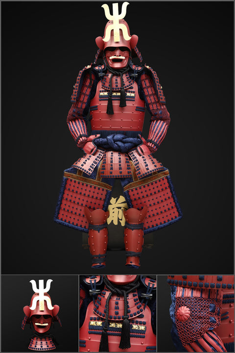 Handmade Tokugawa Clan Black & Blue Samurai Armor with Kuro Kuwagata Helmet, Full Size Yoroi

