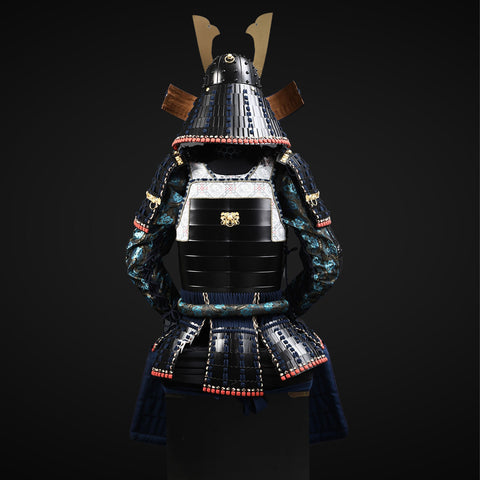 Carian Knight Armor Style Inspiration in Handmade Tokugawa Clan Black & Blue Samurai Armor

