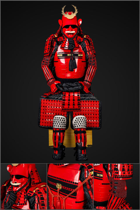 Handmade Tokugawa Clan red samurai armor – a stunning, full-size Yoroi set representing the Tokugawa legacy, with intricate craftsmanship and a fierce warrior design.

