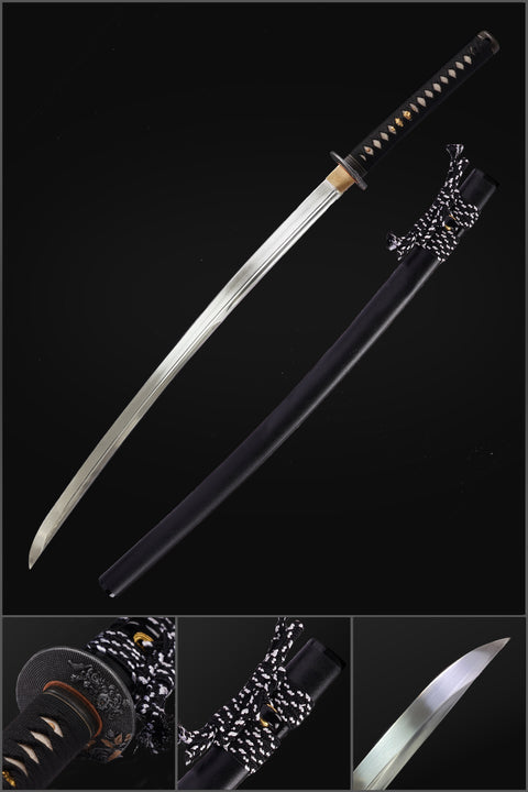 Handgeschmiedetes japanisches Samurai-Katana-Schwert aus Manganstahl, gebürstetes Öl, abschreckende Legierung, Tsuba