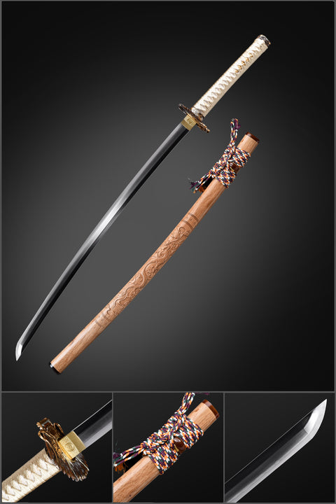 Dragon Scales T10 Forged Katana with genuine ray skin handle and gold-silver copper fittings

