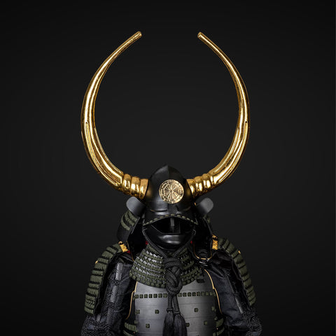 Iron Man armor style influence, with sleek, shiny black elements incorporated into the samurai armor, creating a powerful, futuristic appearance.

