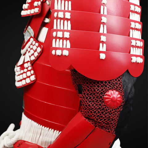 Ward Armor Trim Featured in the Design of Handmade Life-Size Red Samurai Armor

