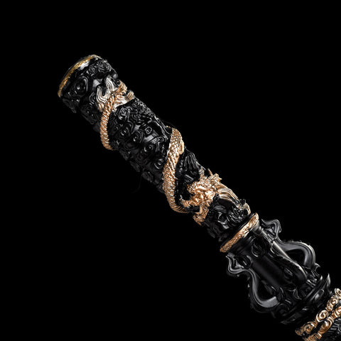 Golden Chinese character detail: 如意金箍棒 engraved on the staff shaft in purple-gold, highlighting traditional aesthetics

QQzsjgb