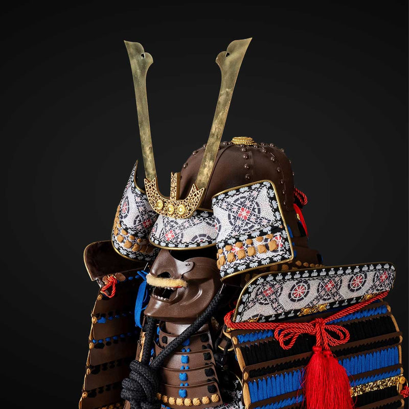 Handmade Life-Size Oda Clan Kachi Samurai Armor – Brown & Golden Yoroi 
