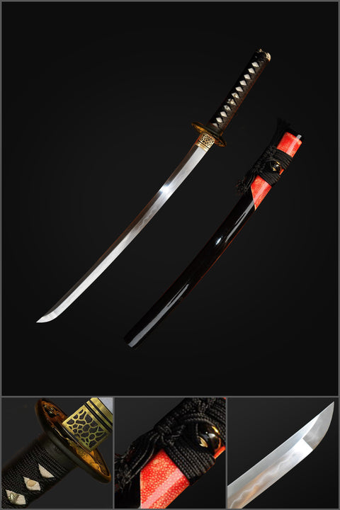 Hand Forged Japanese Wakizashi Sword Honsanmai 1095 Carbon Steel+Folded Clay Tempered Steel-COOLKATANA-SL-327-U