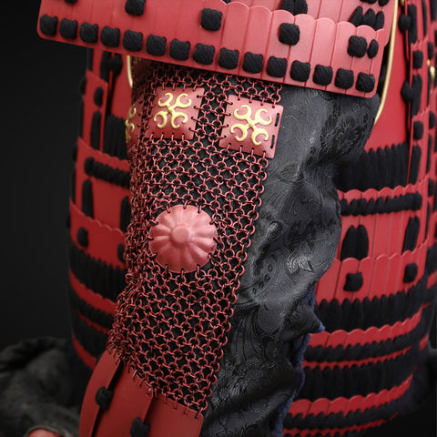 Handmade red Yoroi set, incorporating the aesthetics of Minecraft armor enchantments.

