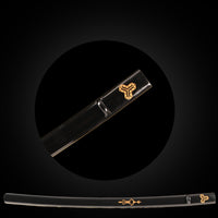 Black glossy gold patterned ninja Saya with Black Buffalo Horn