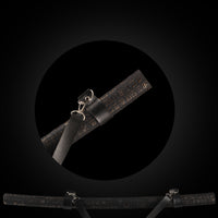 Black leather-textured saya with gold kanji