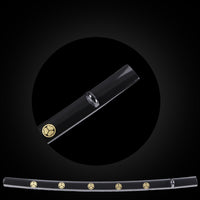 Black with gold circular pattern saya with Buffalo Horn