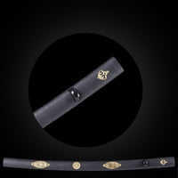 Black leather-textured with gold patterned saya with Buffalo Horn.