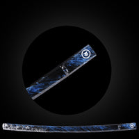 Silver-blue gradient pattern on black base saya with Buffalo Horn