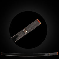 Partial black leather-textured saya with brown Buffalo Horn