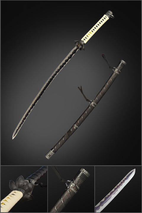 Full view of Sekiro Shadows Die Twice replica katana forged from 9260 spring steel