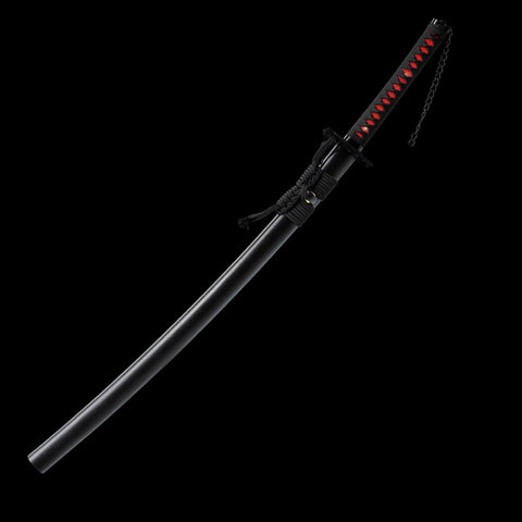 Detailed shot of functional Bleach Bankai katana blade with visible hamon line