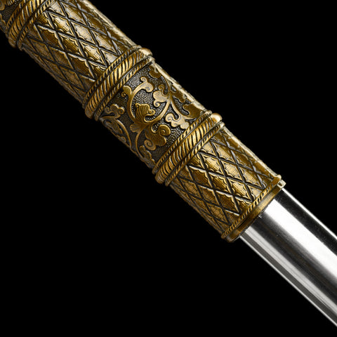 Side view of silver staff and gold ends showing balanced proportions and material contrast

QQbgxmnjgb
