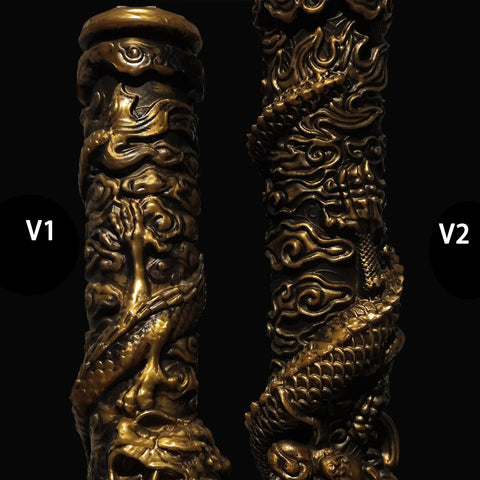 Depth comparison between V1 and V2 engravings, highlighting V2’s deeper carving