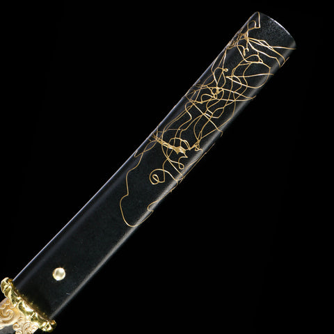 Handle detail of Ghost of Yotei Dark Night Gilded Katana QQ-0265U