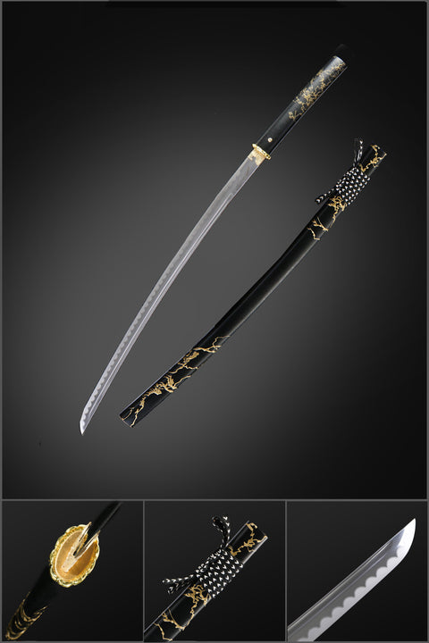 Ghost of Yotei Dark Night Gilded Katana with 1060 Hanazukuri blade QQ-0265U QQ-02662U